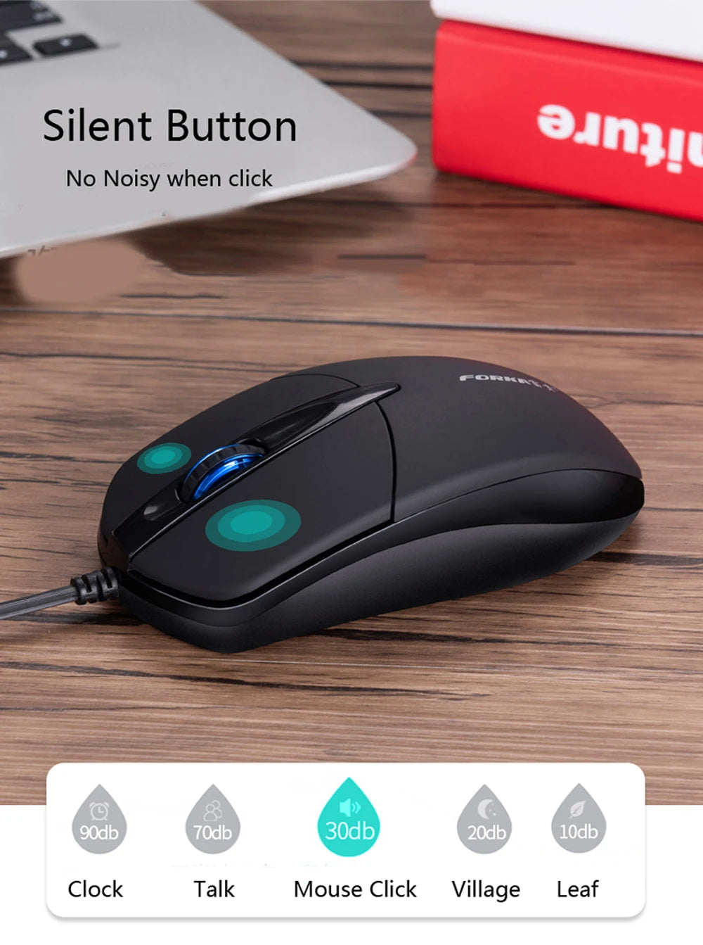 FORKA Silent Click USB Wired Computer Ergonomic Mouse Mute PC Computer Game Mouse Mice for PC Laptop Notebook Office Accessary