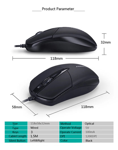 FORKA Silent Click USB Wired Computer Ergonomic Mouse Mute PC Computer Game Mouse Mice for PC Laptop Notebook Office Accessary