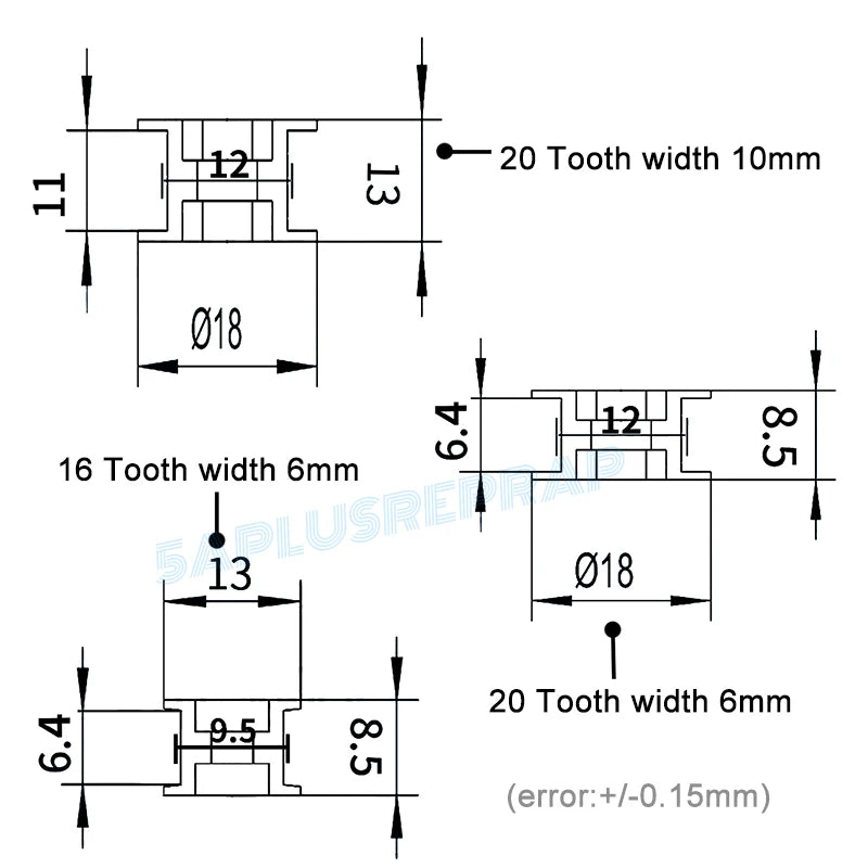 GT2 Idler Timing Pulley 16-tooth 20-Teeth with 3mm or 5mm Bore with Bearings for 3D Printer Parts Timing Belt 6mm 10mm