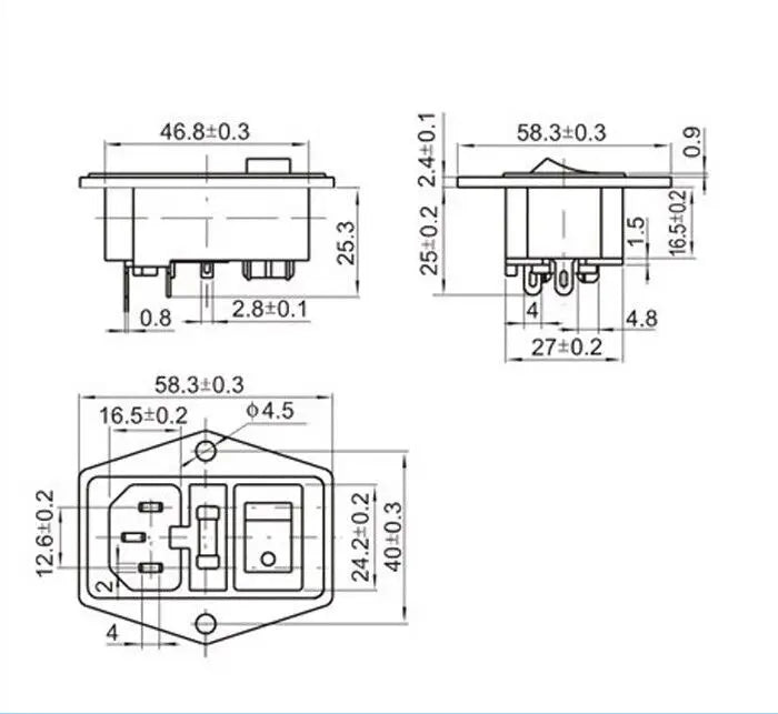 3D Printer Parts 10A 250V Power Switch AC Power Outlet With Red Triple Rocker Switch Fused Module Plug For 3d Printer