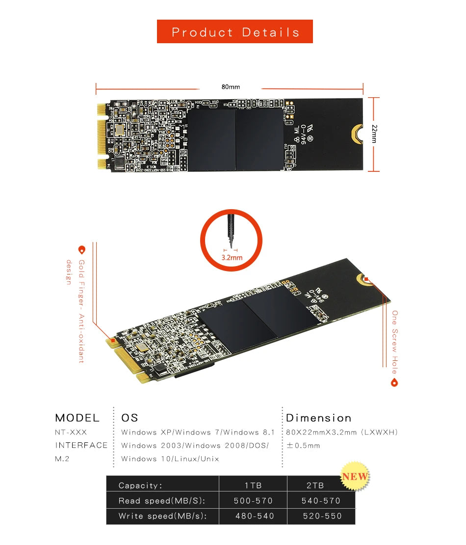 KingSpec M.2 SSD NGFF 128GB 256GB 512gb 1TB 2TB M2 SATA SSD 2280 SATA3 6Gb Internal Solid State Drive Hard Disk for Laptop