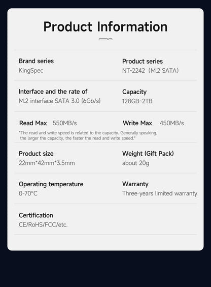 KingSpec M.2 SATA SSD SATA3 128GB 256gb 512 gb HDD 2242mm NGFF M2 SATA 1tb 2tb 120gb 240gb Hard Drive for Laptop Destop Thinkpad