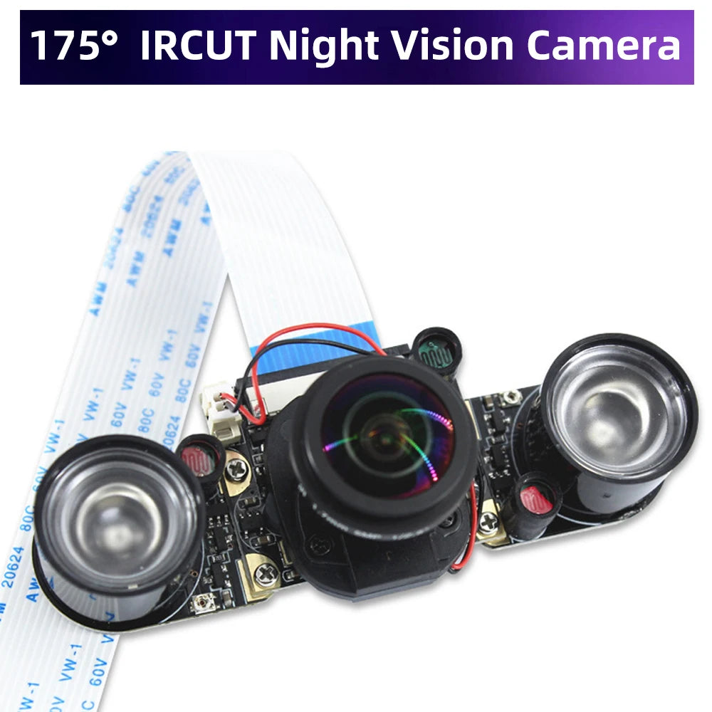 Raspberry Pi 175° IR-CUT Camera Night Vision Focal Adjustable 5MP Fish Eye Auto Switch Day Night for Raspberry Pi 5 4B 3B+ Zero