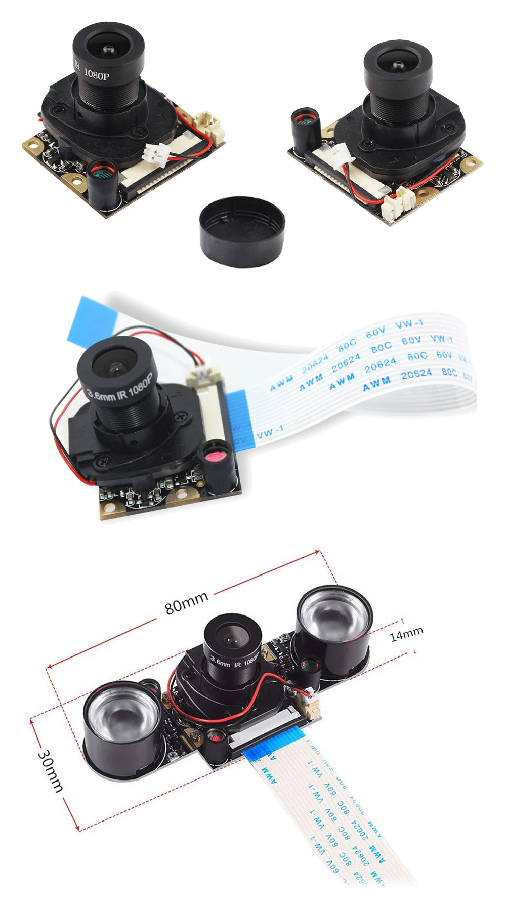 Raspberry Pi 4 Camera 5MP Night Vision 1080P Optional Wide Angle Fisheye IR-CUT Camera FF AF for Raspberry Pi 4B 3B+ 3B Zero