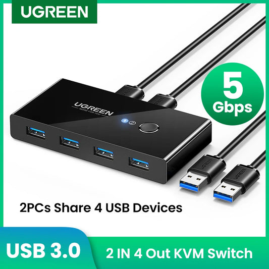 UGREEN USB Switch USB 3.0 2.0 Switcher Switch for Windows10 PC Keyboard Mouse Printer 2 PCs Sharing 4 Devices USB Switch